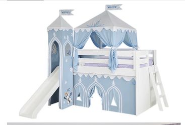 Disney Frozen White Twin Loft Bed With A Tower, Tent And Slide