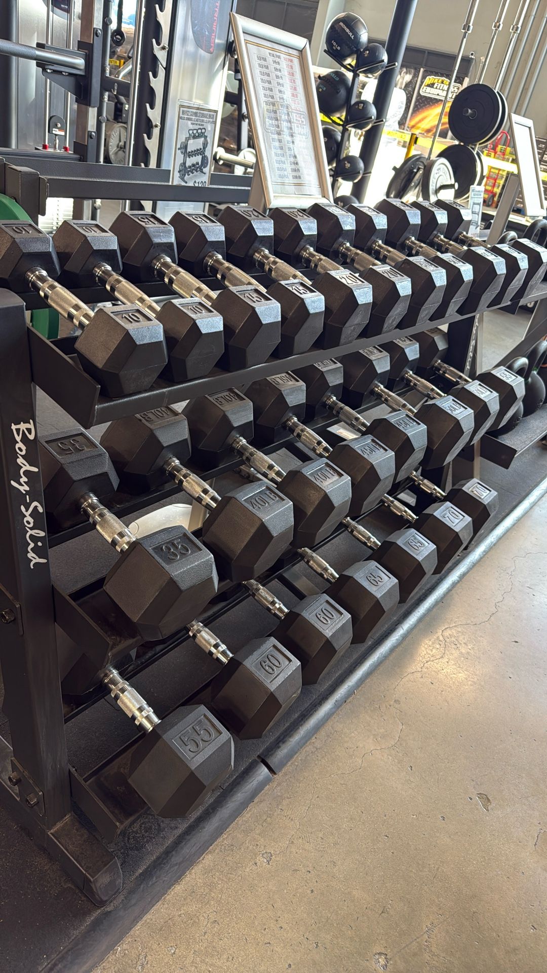 Dumbbells – Kettlebells – Smith Machine – Squat Rack – Rubber Flooring – Bar – Bench – Olympic Weights