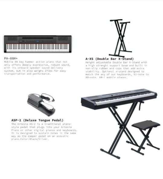 Artesia Piano, Stand, Pedals, Bench