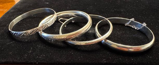 Lot of 4 Sterling Silver Bangle Bracelets