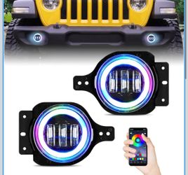 4 inch JL Fog Lights Compatible with 2018-2025 Wrangler JL/Gladiator RGB LED Halo with Amber Turn Signal Light 4 Inch Round LED Fog Lights