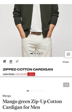 Mango Men's Zip-Up Cotton Cardigan