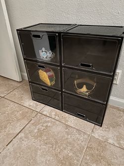 Black Stackable Plastic Storage Box Set