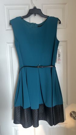 Women’s teal dress with faux leather detailing Size 10