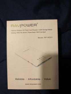 RAVPower FileHub Wireless SD Card Reader / Power Bank / Wi-Fi Hotspot (RP-WD01) - New