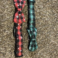 Large Green Plaid With Bow And Red Plaid With Bow Dog Collar