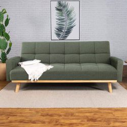 Futon Track Arms Convertible Sofa Bed Sage Green Fabric Mid Century Modern Inspo