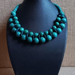 Large Chunky Wood Beaded Necklace, Boho Statement Necklace, Wooden Turquoise Color Necklace