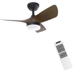 FINXIN Indoor Light Fixtures Ceiling Fan LED 30 Ceiling Fans For Bedroom,Living Room,Dining Room Including DC Motor,Light,3-Blades (Walnut)