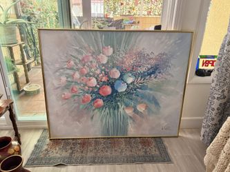 Signed Lee Reynolds Oil on Canvas Original Painting - Bouquet of Flowers.