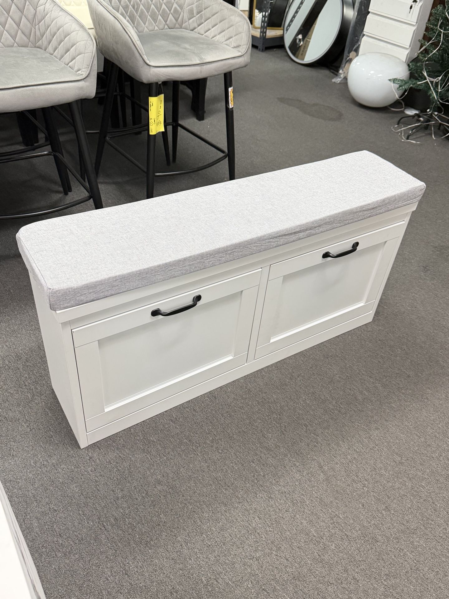 $75!!! assembled Shoe Rack Bench for Entryway with Cushion, 2 Drawers, Adjustable Shelf, Holds 8 Pairs, White