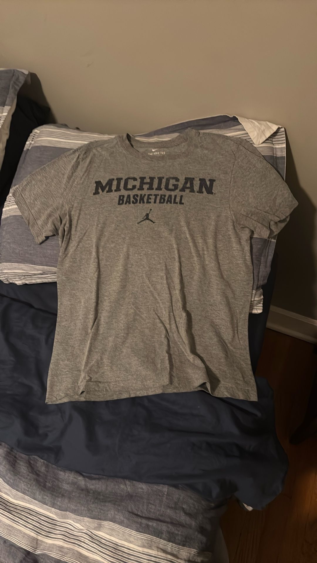 MICHIGAN WOLVERINES GREY NIKE JORDAN BASKETBALL CORE DESIGN SHORT SLEEVE T SHIRT