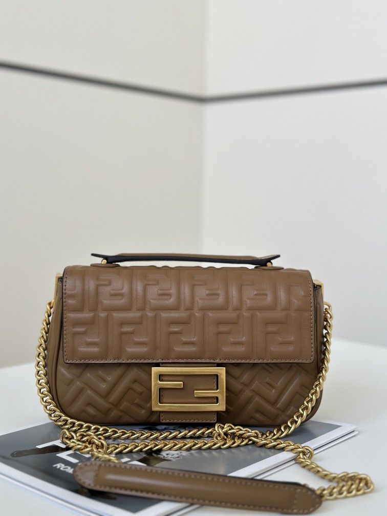 Brand New Fendi Baguette Chain Midi FF Leather bag