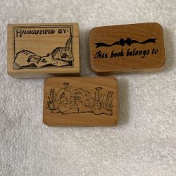 Lot of 3 Mounted Rubber Stamps - Rabbit, Handstamped By, This Book