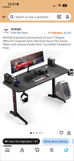 55” gaming desk