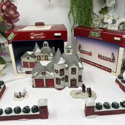 VTG Lemax Christmas Village – Firehouse + Brick Wall Set