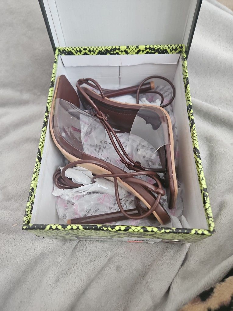 For The Shoe Lover: Brown/Clear Thong- Style Heel Sandal