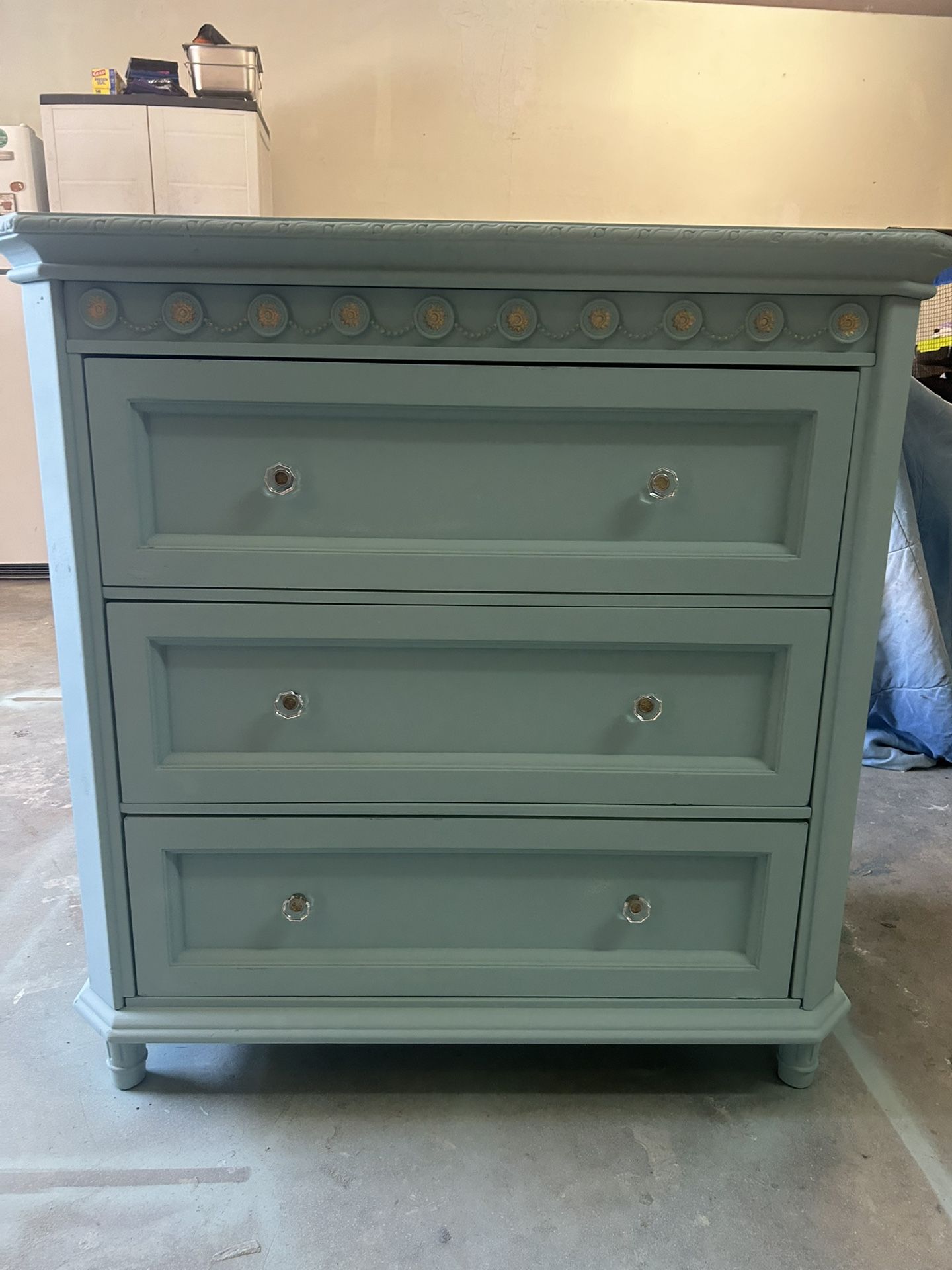 Antique dresser, Teal with Faux Crystal knob’s 
