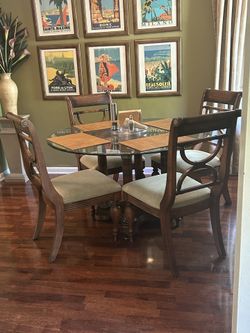 Glass Dining Room Pedestal Table 4 Chairs