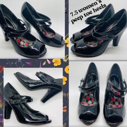 ✨ Black 7.5 Women’s Peep Toe Mary Jane Pumps / High Heels