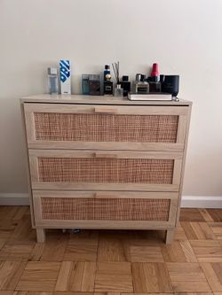 Boho Rattan 3-Drawer Dresser – Light Wood Finish