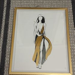 Paper Mixed Media Art Fashion Lady In Flowing Gown 16 X 20