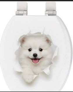 Toilet Seat, Slow Close, Premium Moulded Wood, Quick Release, 3D Relief Texture, 3D Animal Series, PIKLiDS White Puppy, Elongated