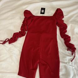 Fashion nova red ruched romper with tie detail Brand New Size XL