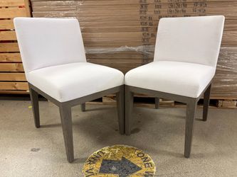 RESTORATION HARDWARE Morgan White Fabric & Grey Oak Leg Side Chair (Set of 2)