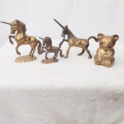 Vintage Mid Century Solid Brass Unicorn Or Panda Bear Figurines -  $15 Each