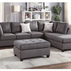Gray Sectional Sofa With Ottoman (Free Delivery)