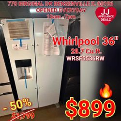 🚨New Whirlpool 36" 28.7 Cu.Ft. Side-by-Side Refrigerator WRSF5536RW