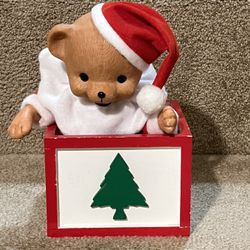 Teddy bear in Christmas Santa hat Music box Head moves