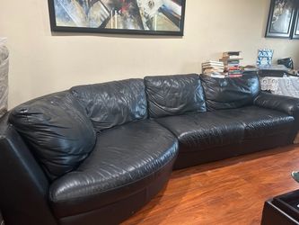 Vintage IKEA Vreta Black Leather Curved Corner Sectional Sofa