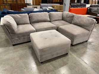 ABBYSON Soft Grey Velvet 5 Piece Modular Sofa with Ottoman