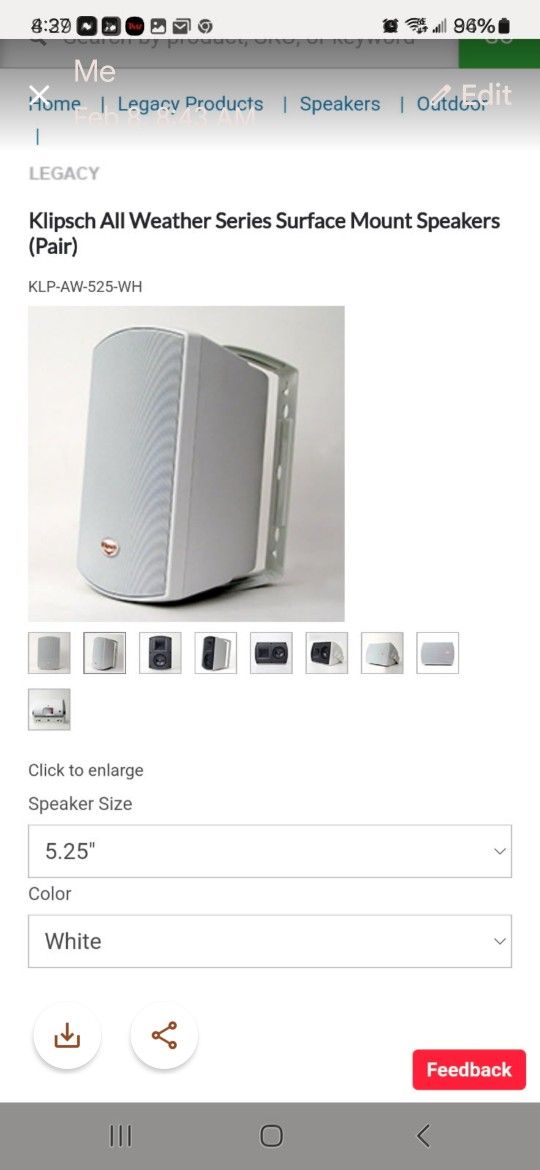 Klipsch AW 525wh Outdoor/Indoor Speakers