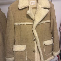 Vintage Fur Lined suede Jacket With Collar And Buttons