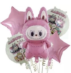 labubu foil birthday balloon (5pcs,pink)