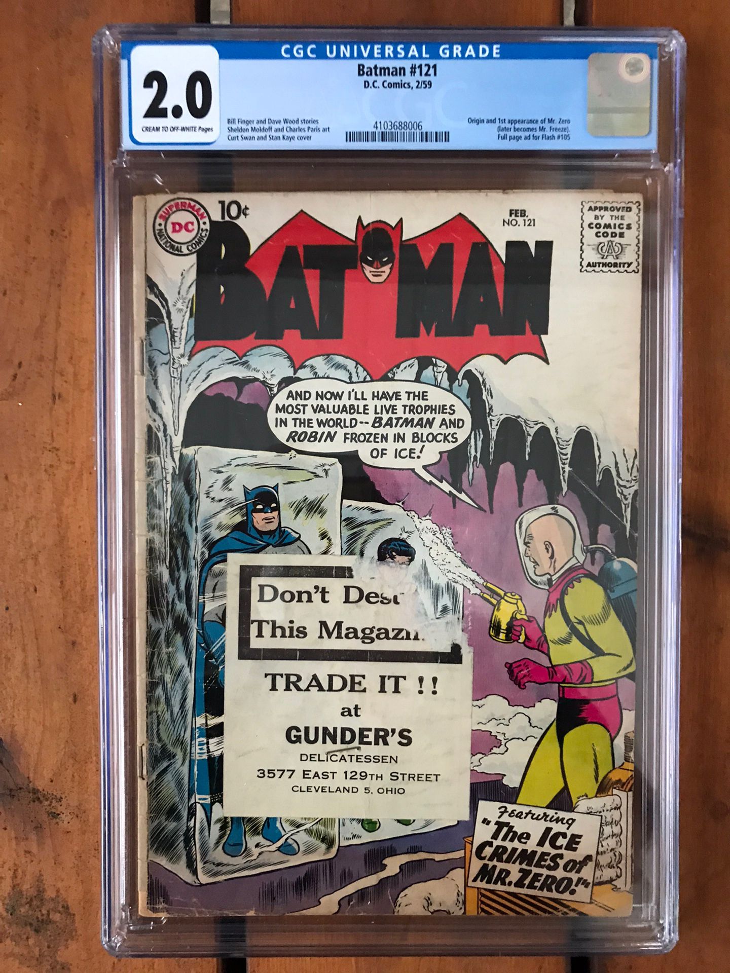 Batman #121 (1959) CGC 2.0 — 1st & Origin of Mr. Freeze (Mr. Zero); Bill Finger