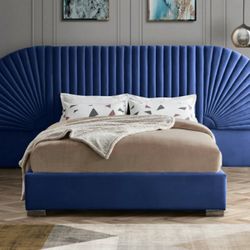 Cleo Velvet Navy King Bed (3 Boxes)

