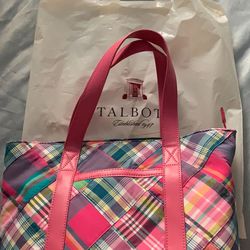 Handbag Tote Accessories . New Talbots Spring  Summer Classic Pink Madra Print Tote Bag Purse.. New