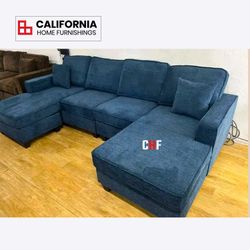 Modern 3-Piece chenille Sectional Couch Set w/ Dual Chaises & USB Charging