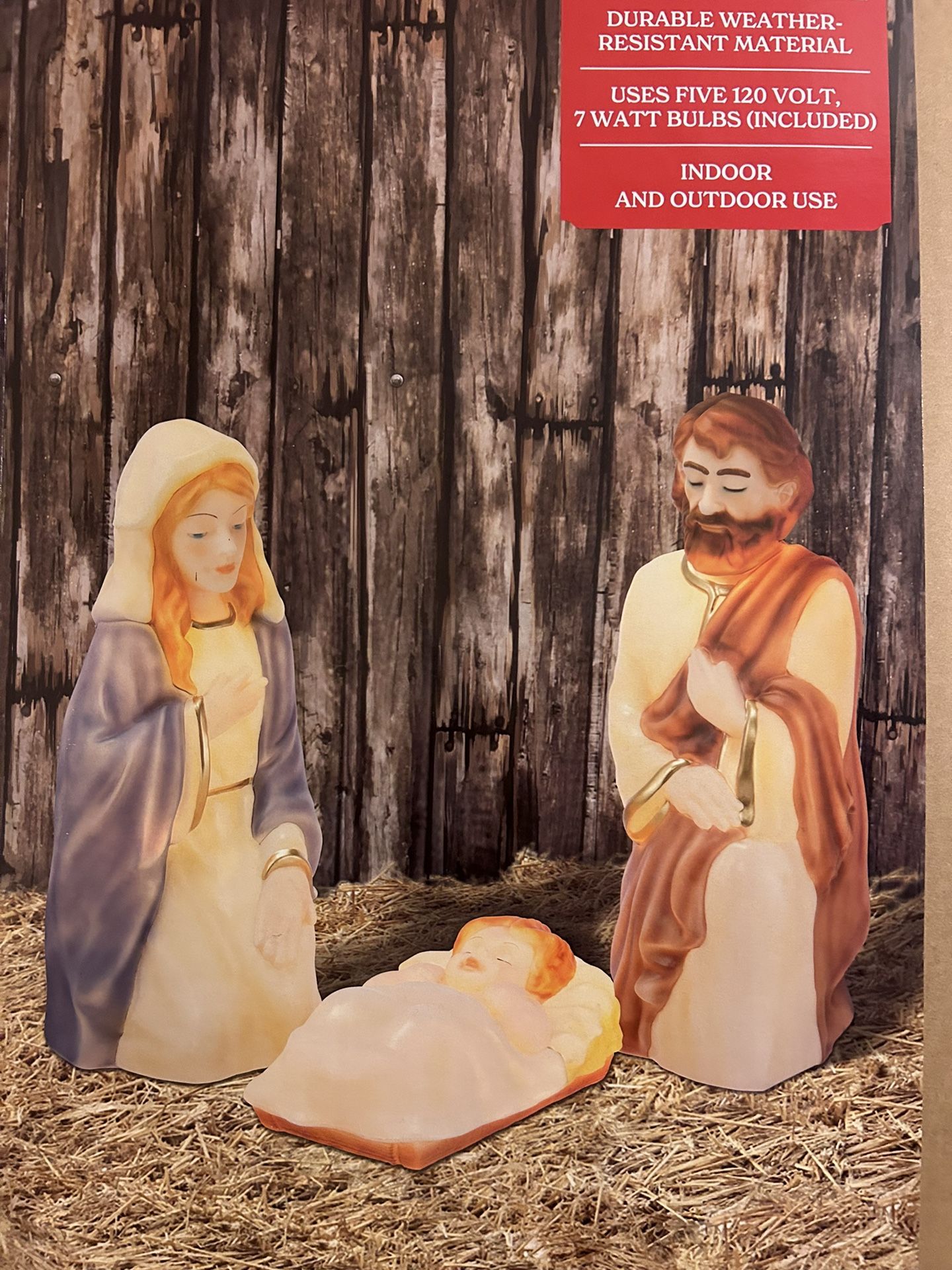 Outdoor / Indoor Christmas Decorations Baby Jesus Mary Joseph Nativity Set Light Up