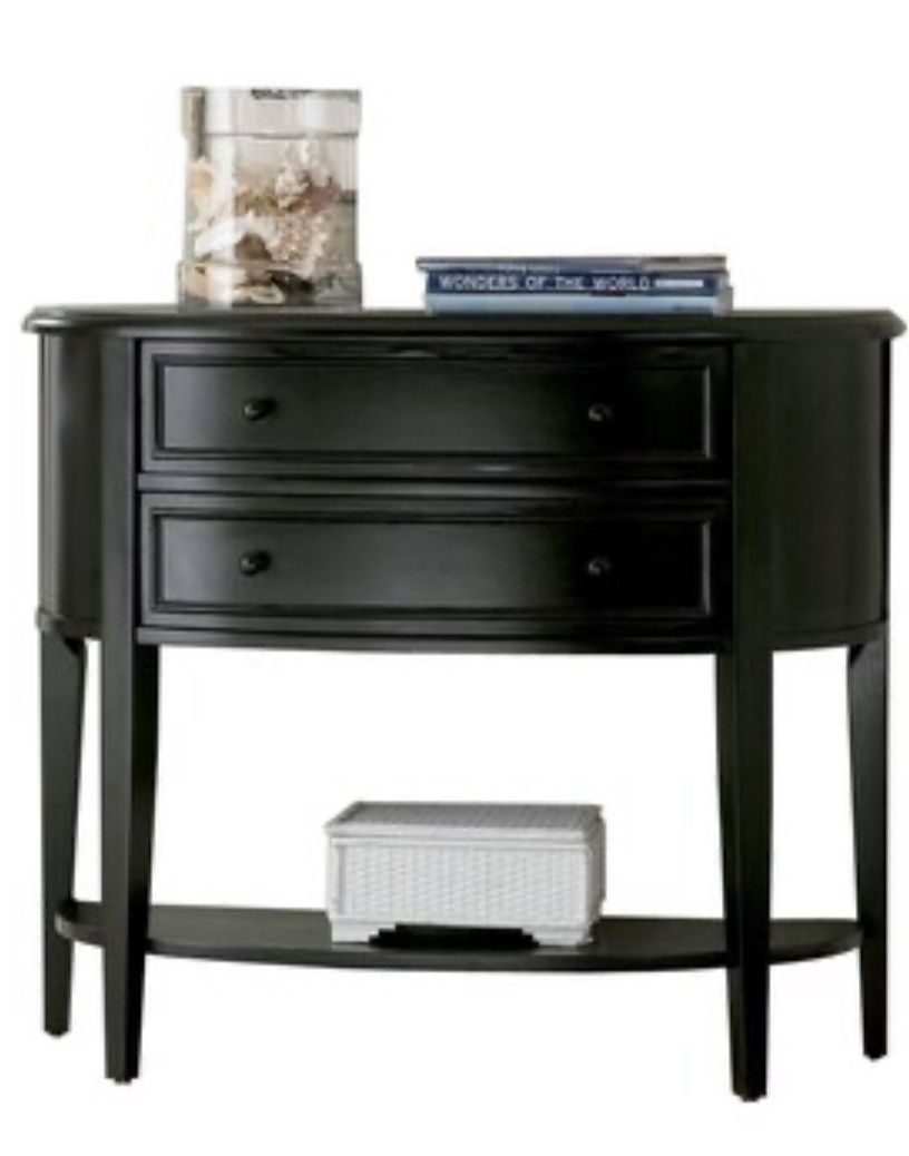Powell Half-Moon Console Table – 2 Drawers + Shelf (Black)