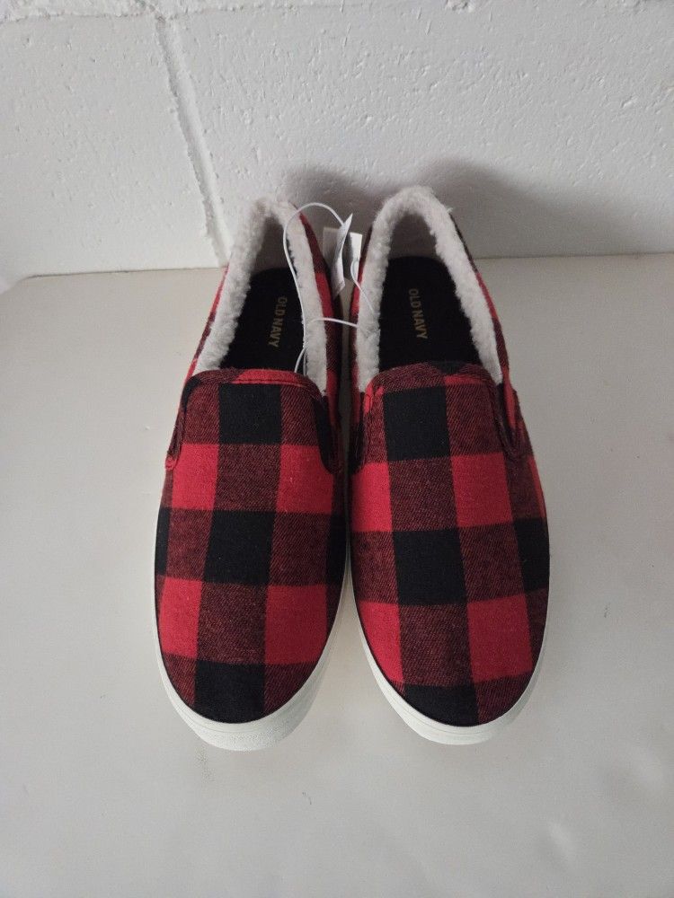 Christmas Buffalo Plaid (Checker Print) Slip on Shoes. Sz 10. NEW