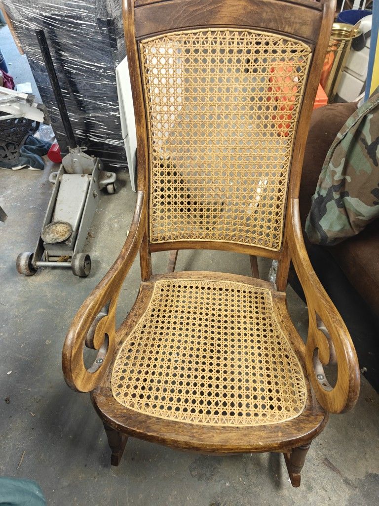 Antique Wooden Cane Rocking Chair