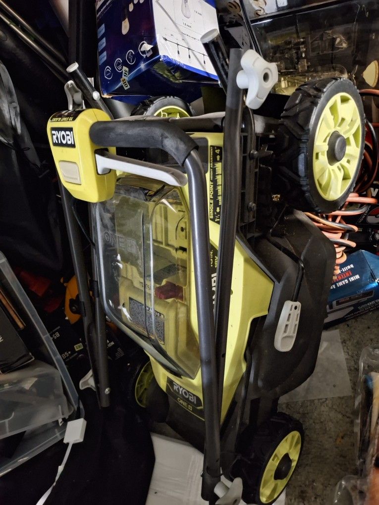 RYOBI 18V LAWNMOWER, BLOWER, WEEDEATER, BATTERY, CHARGER