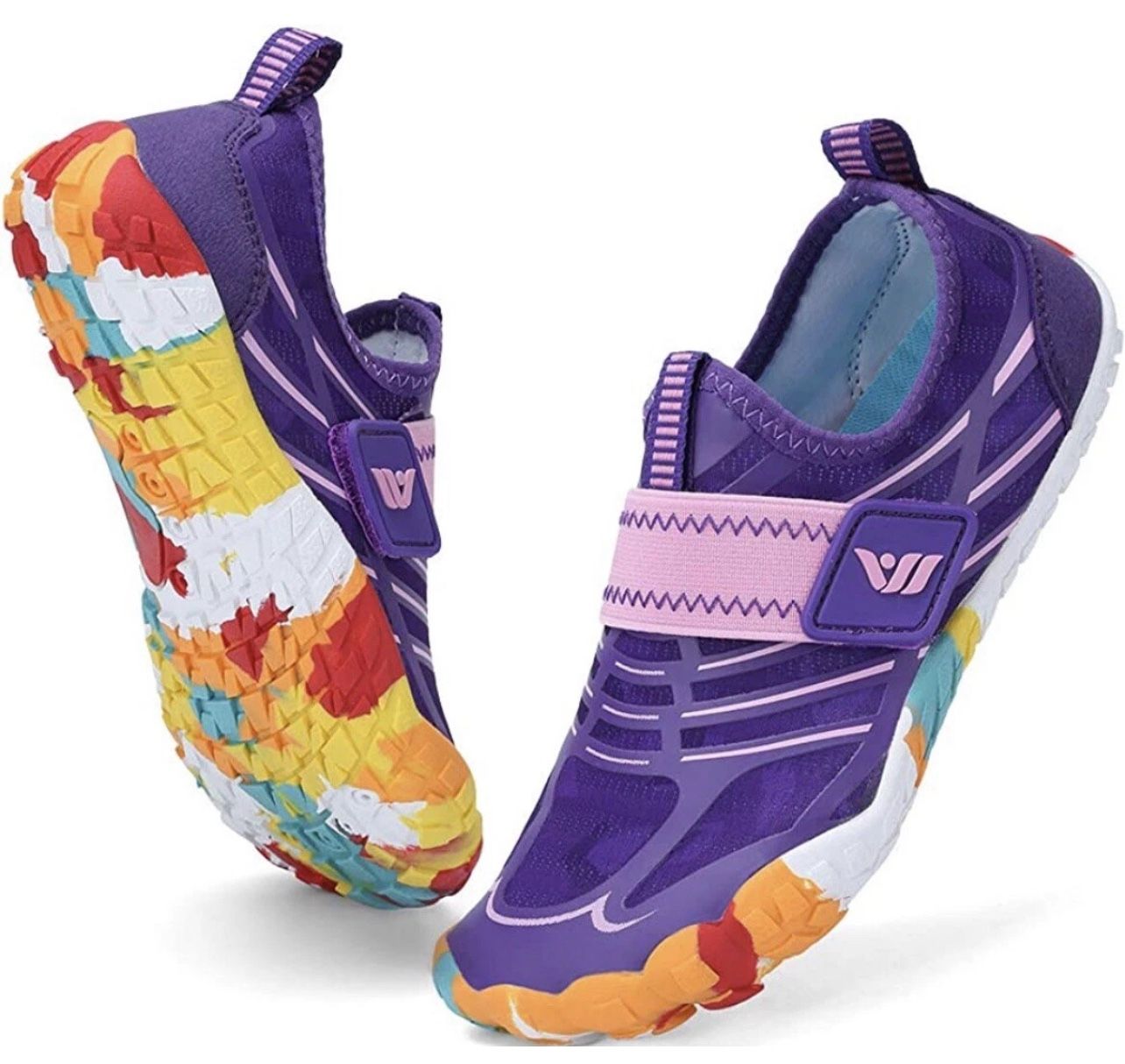 Merence Boys & Girls Water Shoes - Purple Multi-Color Sole - Lightweight Aqua Athletic Sneakers EU 33/US Size: 2, Big Kids 8/9 Years