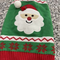 Pet Sweater, Green Knit W Appliqué Santa 