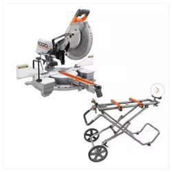 RIDGID 15 Amp 12 in. Corded Sliding Miter Saw and Universal Mobile Miter Saw Stand with Mounting Braces